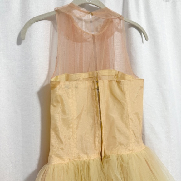 Vintage 1950s Sylvia Ann Bridal Fit & Flare Pale Yellow and Peach Tulle Dress - Picture 7 of 11